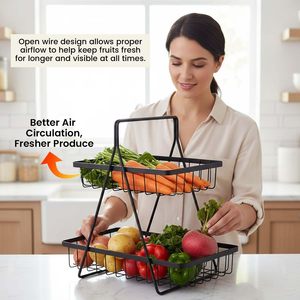 2 Tier Metal Fruit <b>Basket</b> Stand Black Iron Wire <b>Storage</b> Rack for Kitchen Countertop - Product Image 5
