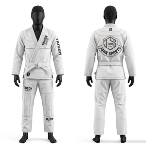 Combinaison de BJJ en coton tissé perlé de qualité supérieure 450 GSM, rouge et noir avec panneaux contrastés, broderie personnalisée, patch tissé, logo par sublimation - Product Image 4