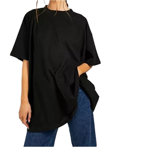 Camisetas de Mujer de Alta Calidad Hechas en Pakistán, Camiseta Negra Oversize de Algodón 100%, Camiseta de Color Sólido al por Mayor, Corte Holgado - Product Image 1