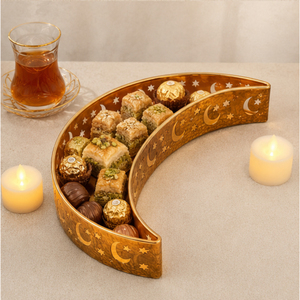 Bandeja de Servicio de Lujo Chapada en Oro con Diseño de Luna Creciente Hueca para Ramadán, Plato Decorativo Eid Mubarak, Exhibidor de Postres para Fiestas Islámicas - Product Image 4