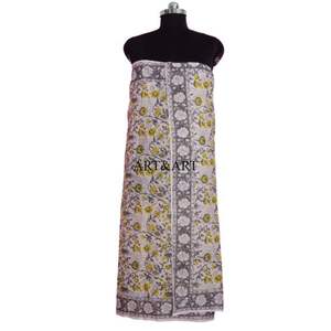 Hand Block Printed Cotton One-Piece Scoop <b>Neck</b> Beach Wrap <b>Scarf</b> Swimwear Cover-Up for Women Lightweight Summer Gift - Product Image 1