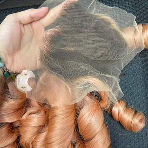 Livraison rapide Orange Couleur Pêche Bouncy Bundle Fermeture avec des cheveux de bébé Vietnamien Raw Virgin Human Hair Cuticule Aligné - Product Image 2