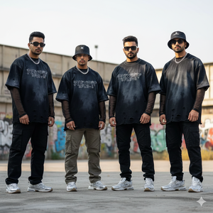 T-shirts courts délavés au soleil avec strass personnalisés, logo brodé vieilli, coupés et cousus, en matière de qualité supérieure, à épaules tombantes - Product Image 1