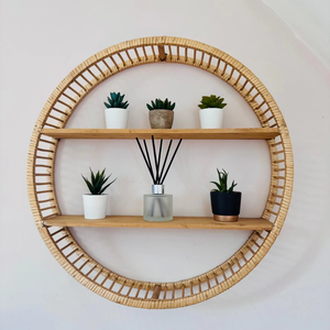 Boho Style Bamboo Round Wall Shelf Multi-Purpose Storage Rack for Hotel Spa Display Handmade Bamboo Furniture Decor <b>Unit</b> - Product Image 2