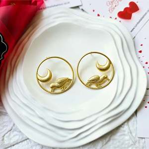 Turquoise Pearl Zircon Diamond Gold Round Bird Earrings for Party Wedding - Product Image 2