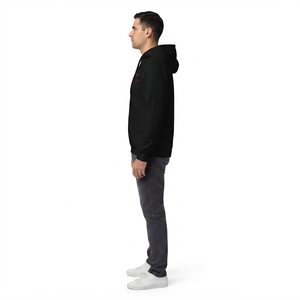 Sudadera con Capucha Negra Lisa de Corte Regular para Hombre con Bolsillo Tipo Canguro - Product Image 3