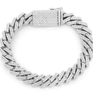 Hot Selling Iced 12mm 7inch Cuban Link Pass Moissanite Tester Hip Hop Children's 925 Silver Rhodium Plated Trendy Bracelet - Product Image 1