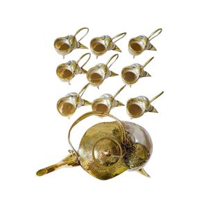 Service à thé décoratif en perles faites à la main, théière et tasses en laiton doré, vaisselle de luxe, cadeau - Product Image 4