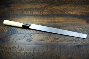 Couteau de chef professionnel en acier au carbone pour le filetage et la découpe du thon, lame de 12 pouces, manche en bois, surface forgée écologique - Product Image 4