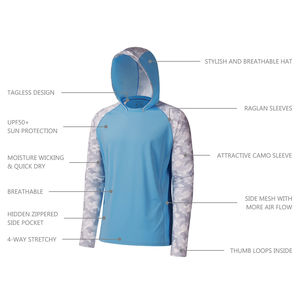 Fishing Apparel Outdoor Long Sleeve Fishing T-shirt Sun Protection Breathable UPF 50+ <b>Men</b> Long Sleeve Fishing Shirt Hoodie - Product Image 2