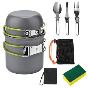 Set di 8 Pezzi di Pentole in Alluminio, Fornello da Campeggio, Coltello, Forchetta, Cucchiaio Pieghevoli, Set per Escursionismo e Picnic - Product Image 1