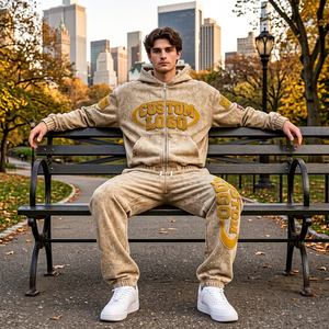 Conjunto de Sudadera con Capucha y Pantalones Jogger de Algodón con Lavado Ácido para Hombre, Estilo Urbano Informal, Talla Grande - Product Image 4