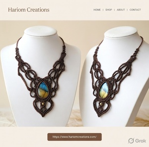 Collier en macramé marron fait main avec pierre précieuse labradorite, collier bohème, ensemble de bijoux de guérison, cadeau - Product Image 2