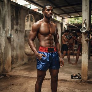 Pantalones Cortos de Boxeo Azules para Hombre, Cintura Roja, Transpirables, para Artes Marciales, Muay Thai, Entrenamiento - Product Image 4
