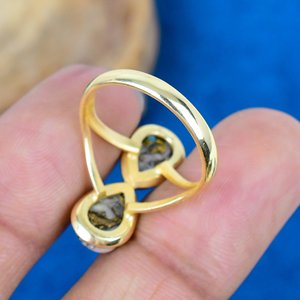 Natural Pink Opal Copper Pear Shape Gemstone Ring Handmade18K Gold Micron Over 925 Sterling Silver - Product Image 4