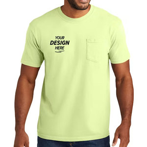 T-shirt à manches courtes vert menthe pour homme, t-shirt à col rond extensible confortable avec poche plaquée minimaliste sur le côté gauche - Product Image 4