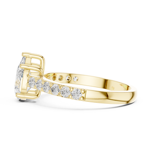 Bague de fiançailles personnalisée en or jaune avec diamant taille poire pour femme, pavée, pour mariage ou promesse, bijoux fins - Product Image 5