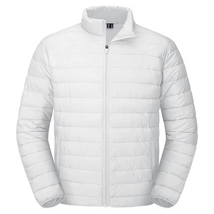 <b>Men's</b> <b>White</b> Lightweight <b>Puffer</b> <b>Jacket</b> Stand Collar Zipper Closure Windproof Casual Winter Wear Slim Fit Solid Color - Product Image 1