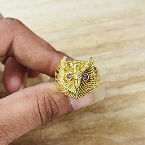 Bague Hibou au Design Unique, Bague Hibou en Améthyste, Bague Gothique en Laiton pour Hommes, Bague Punk Biker Massif Plaqué Or 18 carats, Vente en Gros/OEM - Product Image 4