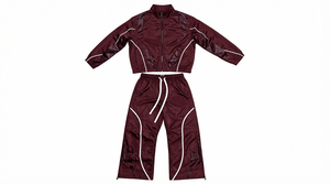 Conjunto Deportivo Rojo para Hombre, Estampado Geométrico, Poliéster Satinado, Ropa de Verano Informal, Cuello Alto, Cierre Frontal con Cremallera - Product Image 3