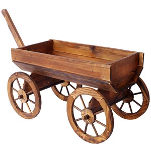 Decorazione per Casa e Giardino, Carrello Mobile in Legno per Fiori, Supporto per Vasi con Ruote - Product Image 2