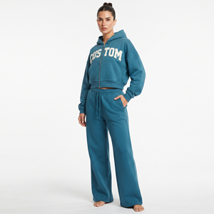 Ensemble de survêtement pour femme personnalisé, comprenant un sweat à capuche court épais et un pantalon, en tissu personnalisé, deux pièces, coupe décontractée, pour tenue décontractée - Product Image 6