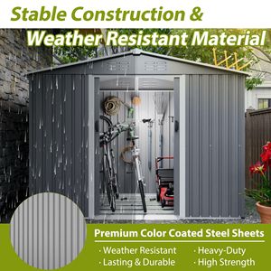 Caseta de Almacenamiento Metálica para Exteriores de 8x6 Pies, Resistente a la Intemperie, con Puertas con Cerradura para Guardar Herramientas en el Jardín, Patio o Trasera - Product Image 5