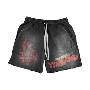 Shorts en molleton délavé pour homme, 320 GSM, tissu riche en coton, rouge, lavage vintage, impression sérigraphique, logo personnalisé - Product Image 5