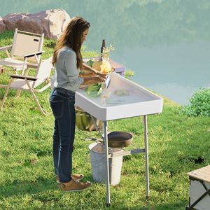 3.4ft Folding Outdoor <b>Table</b> Drain and Fill Chill Storage Shelf Parti Drink Cooler for <b>Party</b> or Outdoor Activities - Product Image 2