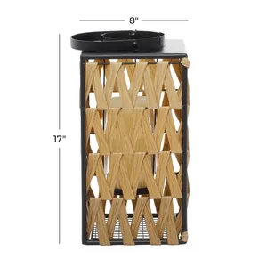Lanterne géométrique moderne en rotin tressé noir, porte-bougie artisanal haut de gamme pour centre de table de restaurant, fournisseur - Product Image 2