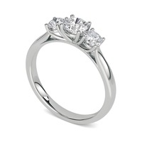 Klassischer Drei-Stein-Moissanit-Ring Runder Brillantschliff 14K Gelbgold Krappenfassung Damen-Verlobungsschmuck