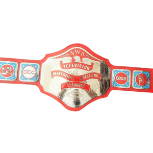 Ceinture de championnat de lutte de la NWA Television Heavyweight, design personnalisé rouge et argenté avec logos ABC et CBS - Product Image 2