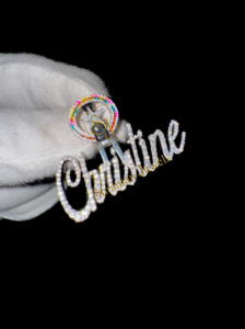 Trendy Rhodium Plated 925 <b>Silver</b> Lab Diamond Cursive Initial Name <b>Necklace</b> Bling Glow Enamel Letter Charms Custom Fine Pendants - Product Image 5