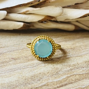 Unique Design Aqua Chalcedony <b>Rings</b> Boho Brass Jewelry Women 18k Gold Plated Beaded <b>Statement</b> Finger <b>Ring</b> For Wholesale/OEM/ODM - Product Image 5
