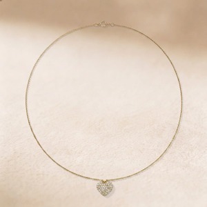 Collar de Oro Amarillo de 9K con Diamante Cultivado en Laboratorio de 0.296CT, Corte Brillante Redondo, con Colgante de Corazón y Pavé de Diamantes, Joyería Fina para Mujer - Product Image 1