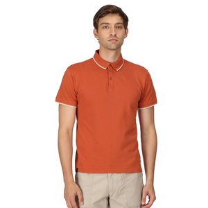 Camisa Básica Naranja Sólida de Lona de Poliéster/Algodón para Hombre con Cuello, Mangas y Dobladillo Acanalados, Transpirable, Estilo Vintage, en Venta - Product Image 2