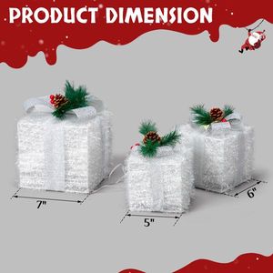 Lot de 3 boîtes cadeaux de Noël blanches élégantes de 7, 6 et 5 pouces pour décorations lumineuses de jardin - Product Image 3