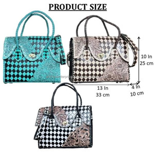 Bolso Tote de Cuero Genuino Hecho a Mano con Diseño a Cuadros y Estampado Floral, Bolso de Hombro y Bandolera Elegante para Mujer para Uso Diario - Product Image 2