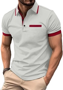 เสื้อโปโลแขนสั้นของผู้ชายผ้าฝ้าย100% กันยับสำหรับผู้ชายผ้าถักลายทางสีทึบ - Product Image 2