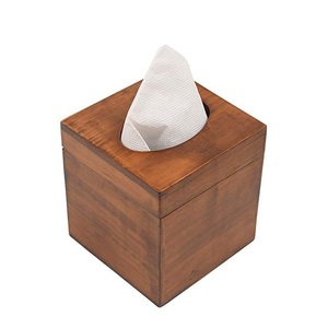 Boîte à mouchoirs en bois carrée, finition naturelle, design moderne, distributeur de mouchoirs autoportant, rangement pour articles de bureau - Product Image 1