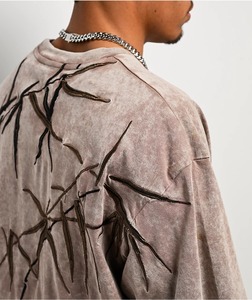 Camiseta Oversize Holgada de Algodón para Hombre con Hombros Caídos, Manga Corta, Estilo Casual Urbano, Bordado Gráfico, Top Holgado Oversize para Hombre - Product Image 4