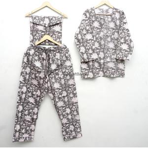 Conjunto de Pijama de Algodón 100% Hecho a Mano con Estampado Floral para Mujer, Suave, Cómodo, Cuello Redondo, Elegante, Transpirable, Manga Larga, Venta al Por Mayor - Product Image 6