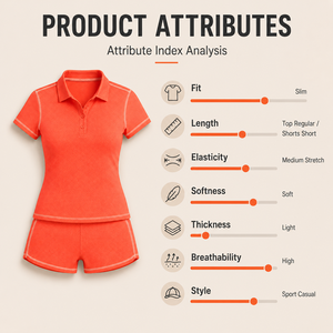 Women's <b>Orange</b> <b>Polo</b> 2 Piece Set Short Sleeve Knitted Sport Casual Breathable Slim Fit Above Knee Shorts Outfit - Product Image 4