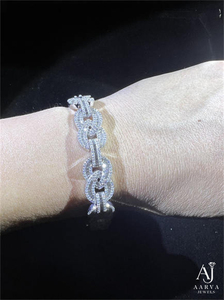 925 Sterling Silver Gold Plated Hiphop Moissanite Cuban Link <b>Bracelet</b> Iced Chain Bangle Round Brilliant Unisex for Wedding Party - Product Image 5