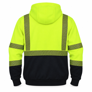 Veste de travail haute visibilité pour homme en polyester, coupe-vent, entièrement zippée, à capuche, avec panneaux réfléchissants contrastants et poche poitrine pour équipe de chantier (OEM) - Product Image 3