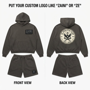 Ensemble sweat à capuche et short en molleton de coton 320 GSM respirant et à séchage rapide, personnalisable avec logo, style streetwear décontracté, deux pièces, doux et brossé - Product Image 1