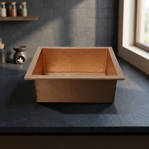 Fregadero de Cocina de Cobre Martillado Hecho a Mano, Fregadero de Preparación de Cocina de Cobre Rústico de Lujo de Una Sola Cubeta para Instalar Bajo Encimera - Product Image 6