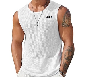 Débardeur Homme Décontracté en Maille Gaufrée Col Rond Sans Manches Respirant Séchage Rapide 100% Coton Logo Personnalisé Entraînement Sportif - Product Image 5