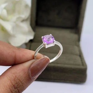 Bague en améthyste naturelle de haute qualité, en argent Sterling 925, bijoux minimalistes fins, pour mariage, fête, fiançailles, anniversaire, cadeau pour femme - Product Image 6
