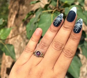 Natural Amethyst Brass <b>Ring</b> 925Silver Plated Statement Purple Gemstone <b>Ring</b> Fashion Jewelry - Product Image 2